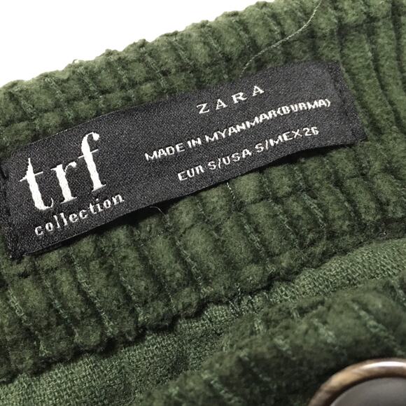 Zara Trafaluc Skirt Corduroy Ribbed Mini Skirt Button Detail Green Women's Small - Picture 4 of 8